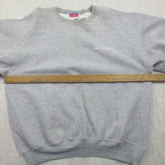 Champion Authentic Sweatshirt Mens Large Gray Fleece Lined Script Logo Pullover - Picture 7 of 10